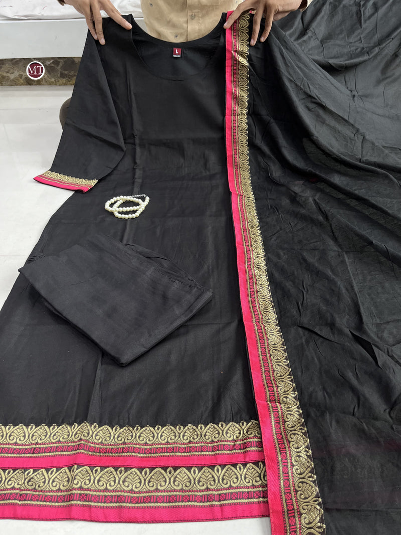 Black Bunny Suit Set in Pure Chanderi Silk