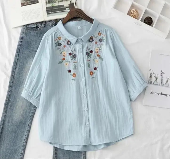 Buy Women's Floral Embroidery Cotton Shirt  Women’s Fashion Online - We Shine