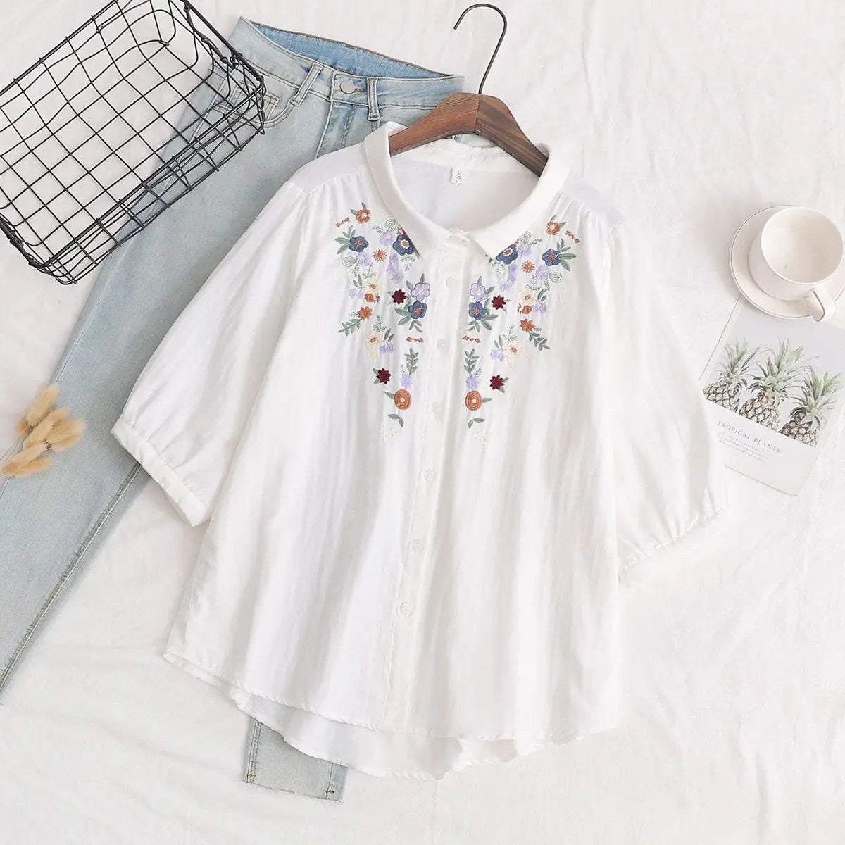 Buy Women's Floral Embroidery Cotton Shirt  Women’s Fashion Online - We Shine