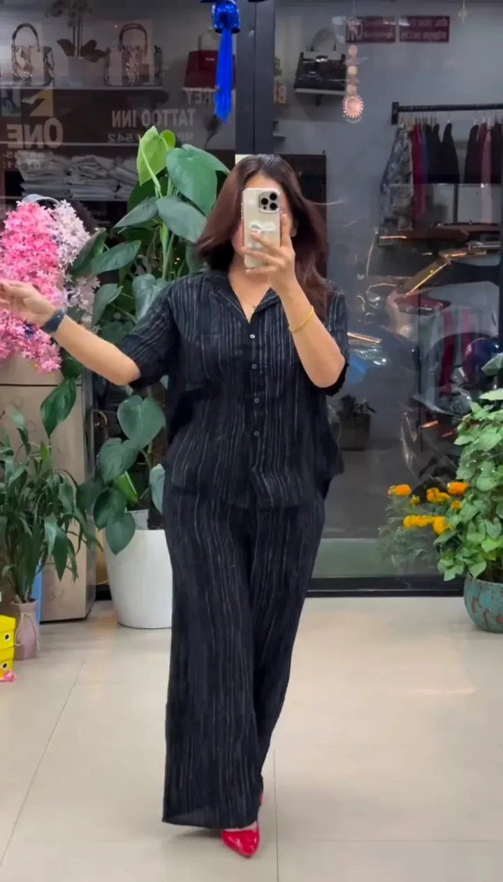 black linen co-ord set for women