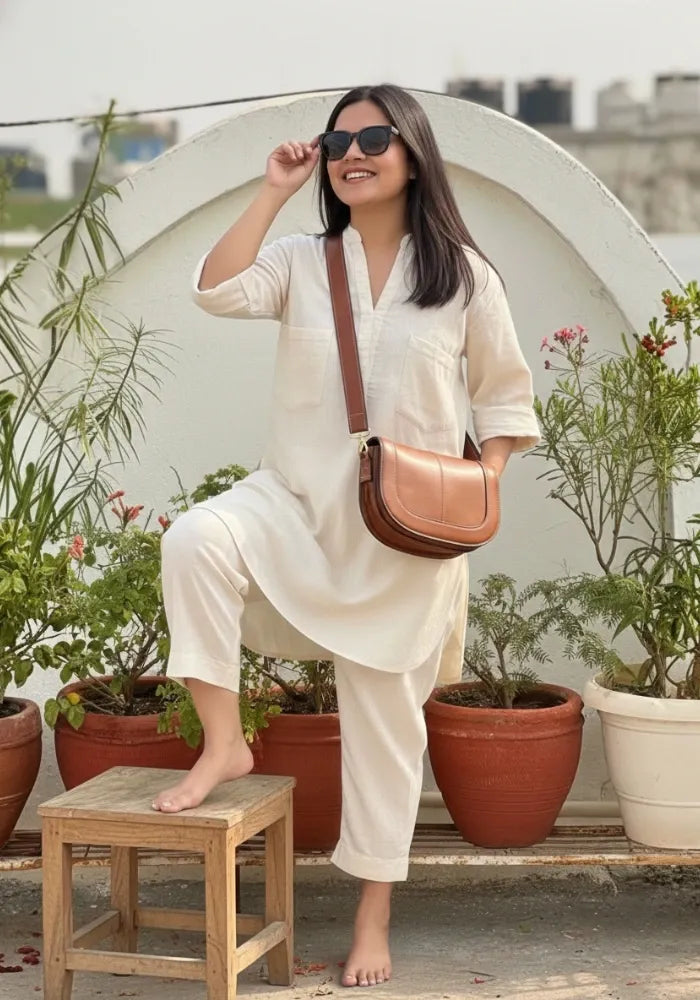 buy stylish cream cotton co-ord set for women