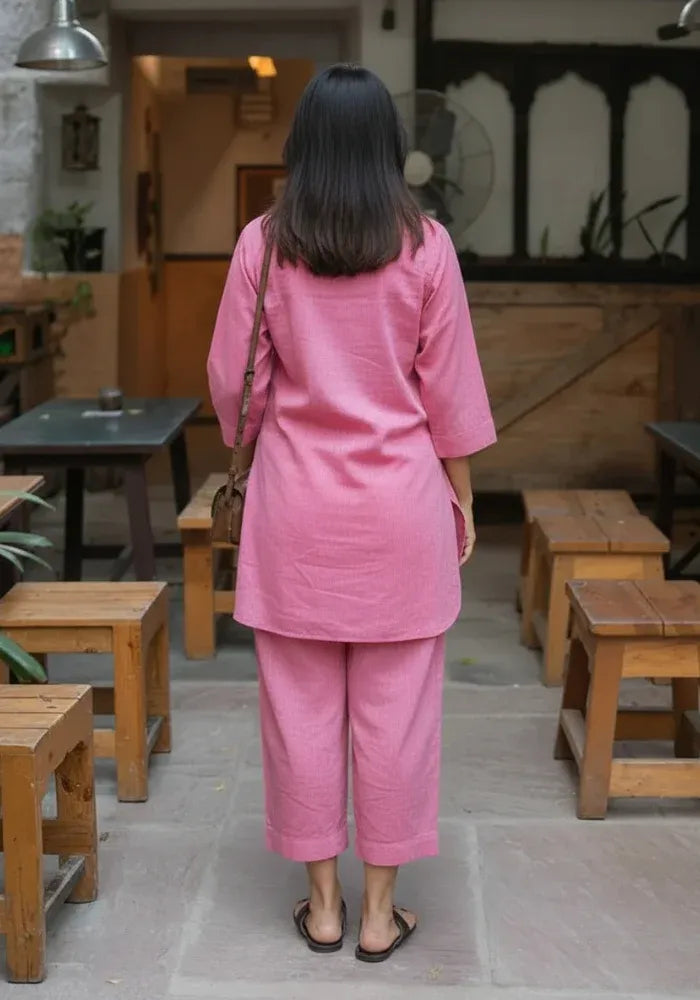buy stylish pink cotton co-ord set for women