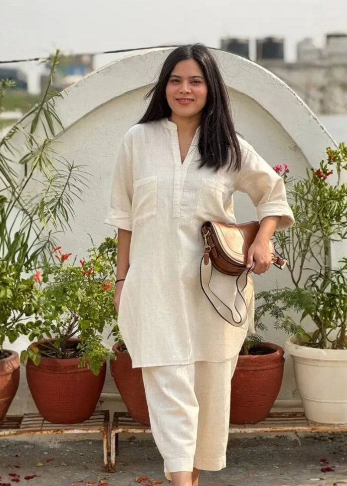 cream cotton co-ord set for women