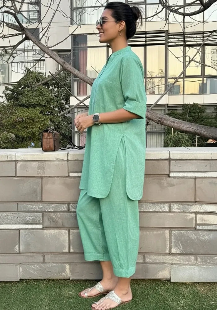 green cotton co-ord set for women