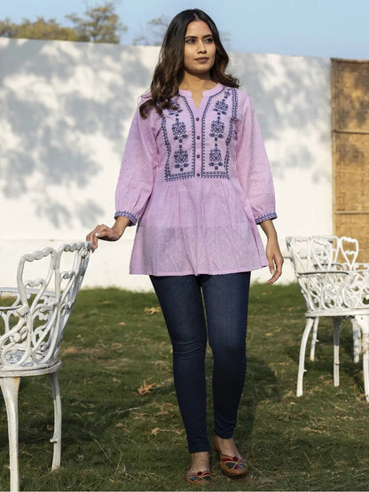 Buy Cotton Embroidered Fit & Flare Tunic Women’s Fashion Online - We Shine India