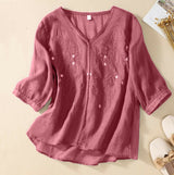 Embroidery Crew Neck Half Sleeve Casual Top