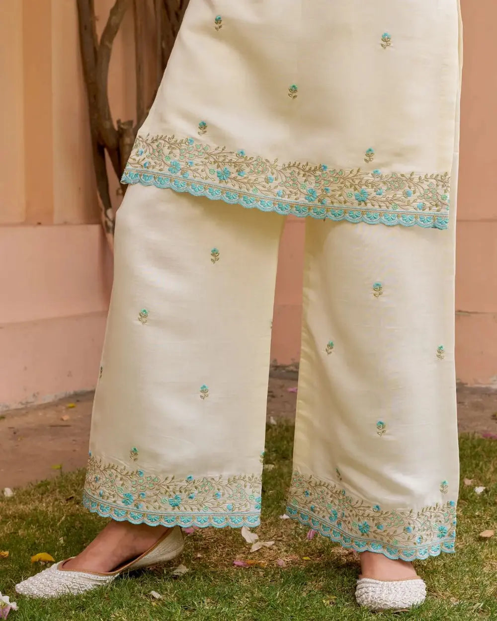 Buy Ivory White Chanderi Embroidered Suit Set  Women’s Fashion Online - We Shine