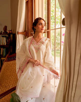 Ivory White Chanderi Pink Embroidered Suit Set