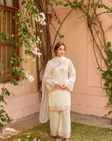 Ivory White Chanderi Pink Embroidered Suit Set