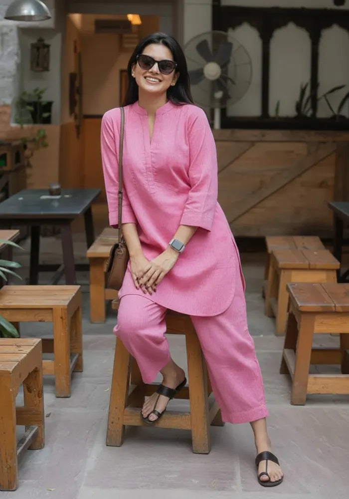 pink casual co-ord set for women
