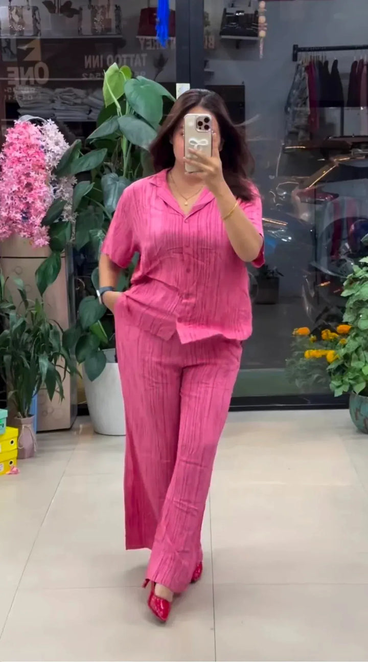 pink pure linen co-ord set