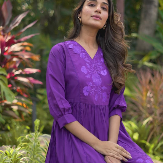 Heavy Silk Purple Embroidery Stylish Tunic for Women