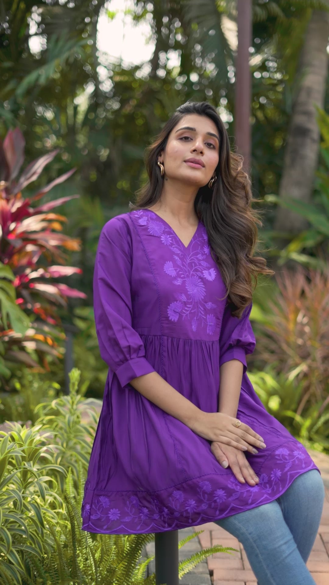 Heavy Silk Purple Embroidery Stylish Tunic for Women