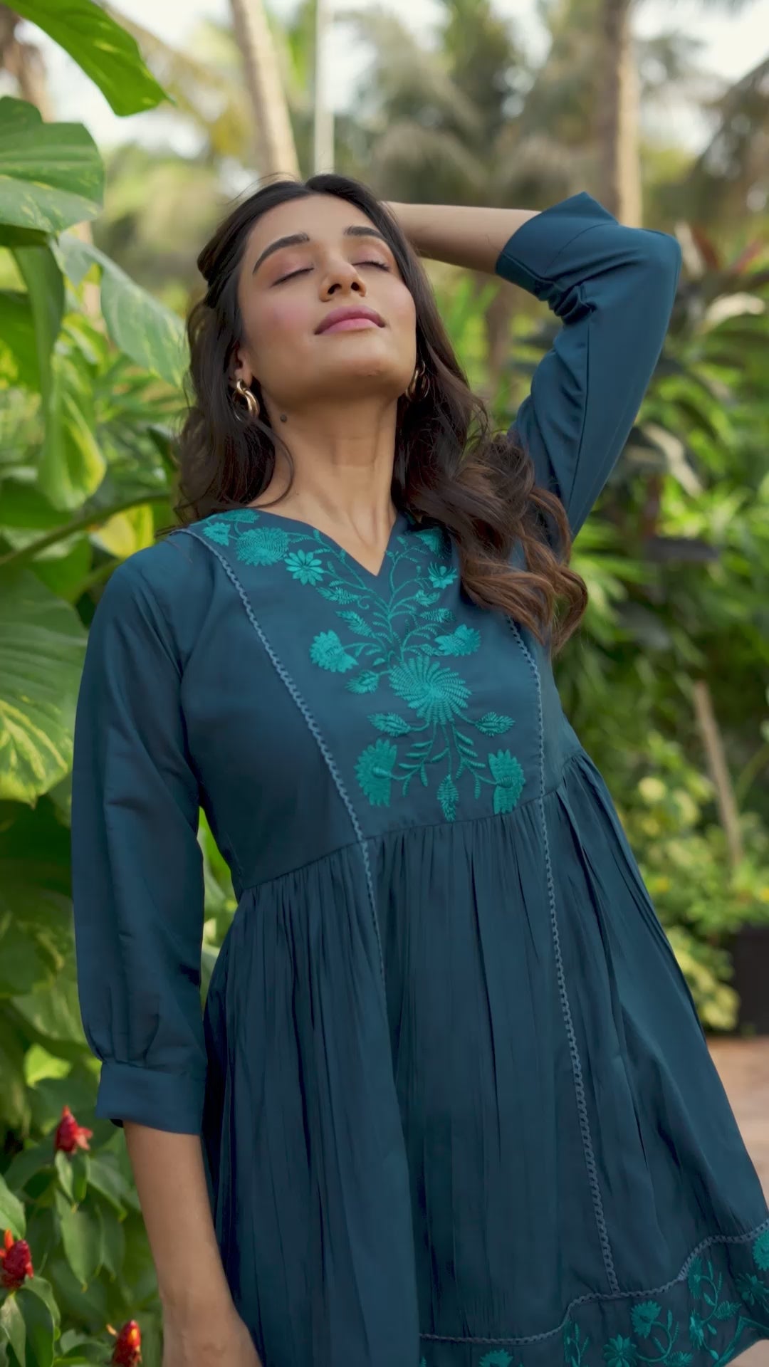 Heavy Silk Blue Embroidery Stylish Tunic for Women
