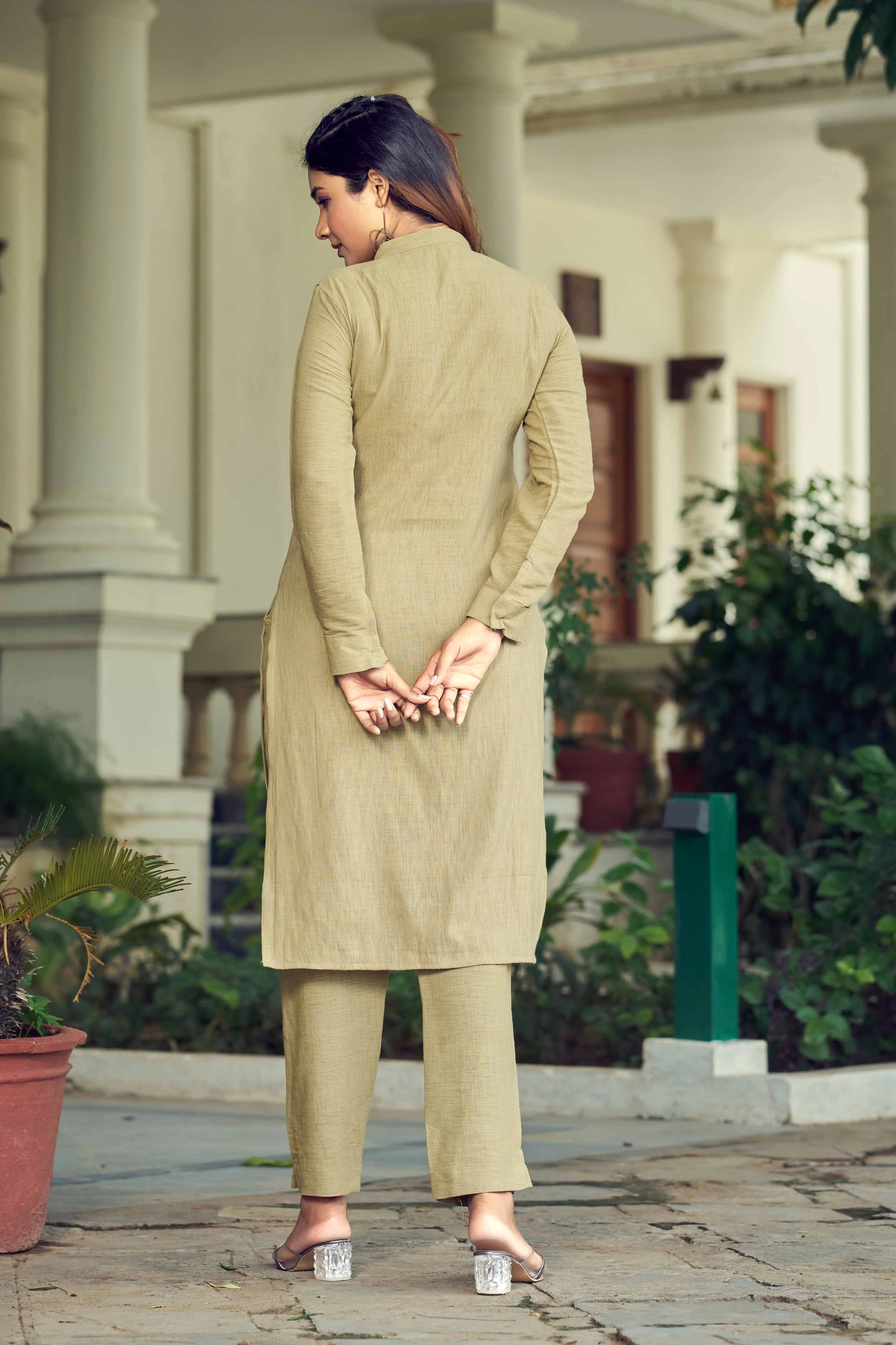Buy Pista Gray Pure Luxury Linen Kurti With Pant  Women’s Fashion Online - We Shine