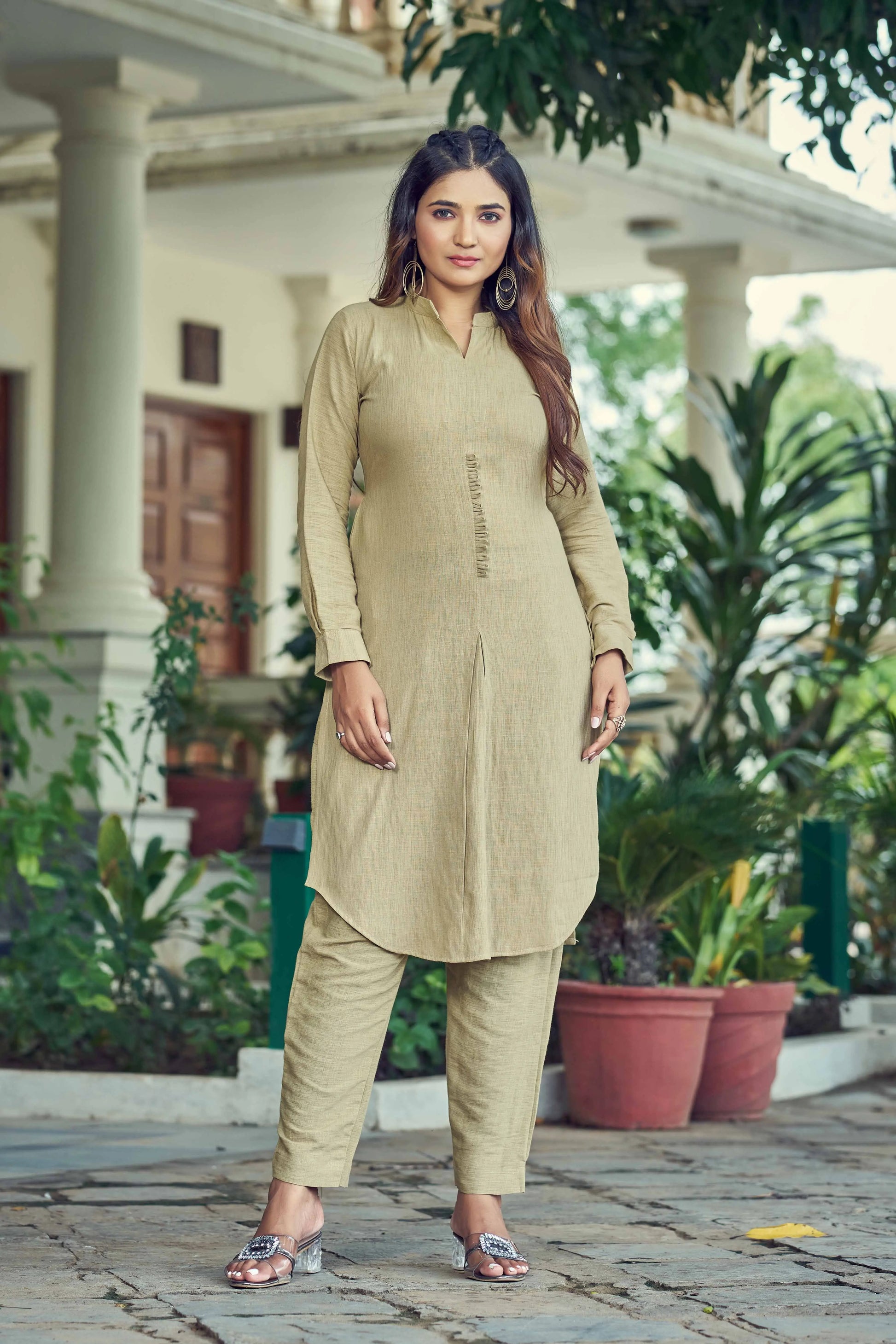 Buy Pista Gray Pure Luxury Linen Kurti With Pant  Women’s Fashion Online - We Shine