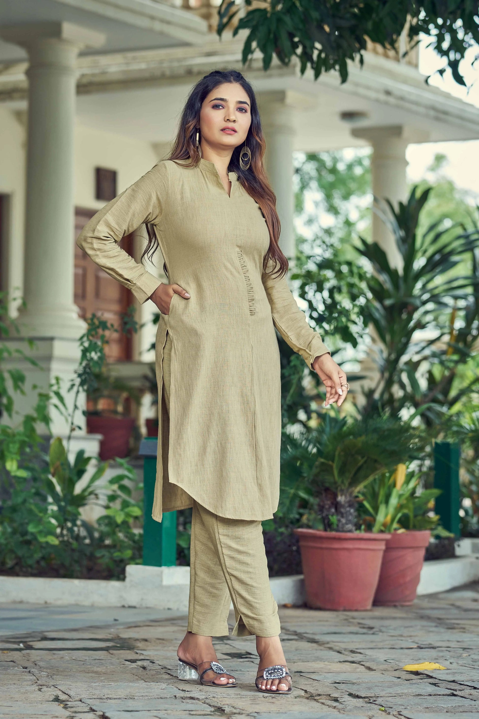 Buy Pista Gray Pure Luxury Linen Kurti With Pant  Women’s Fashion Online - We Shine