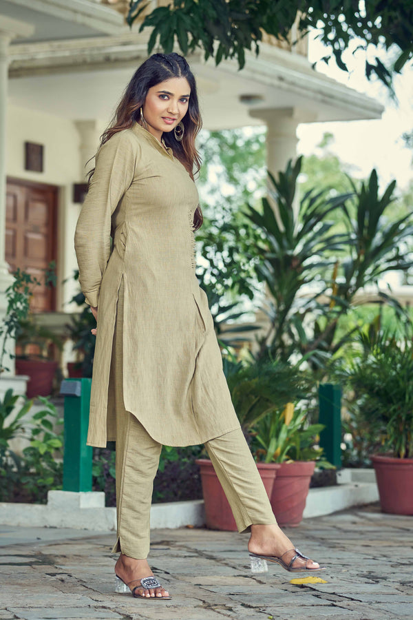 Pista Gray Pure Luxury Linen Kurti With Pant