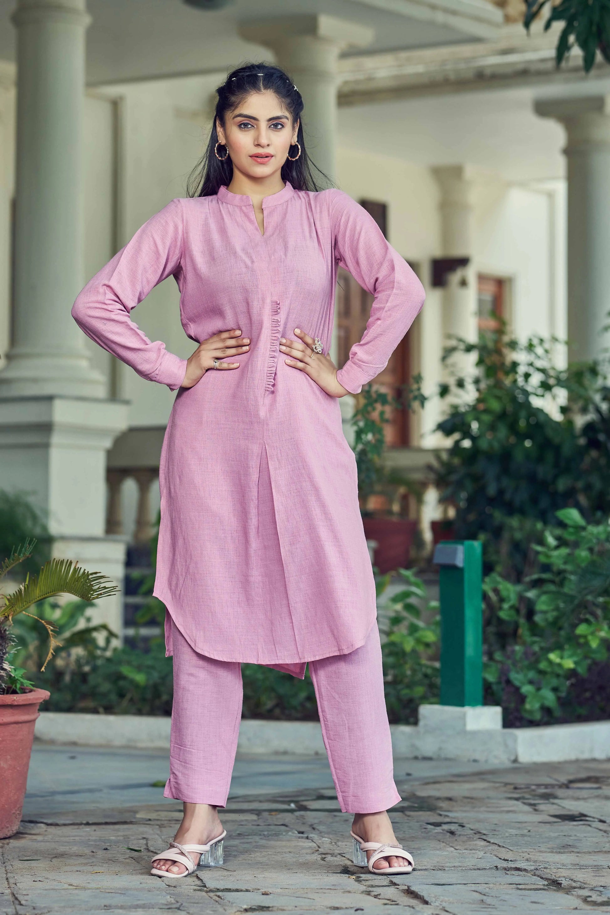 Buy Pink Pure Luxury Linen Kurti With Pant  Women’s Fashion Online - We Shine