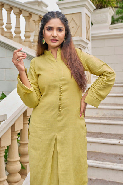 Buy Yellow Pure Luxury Linen Kurti With Pant  Women’s Fashion Online - We Shine
