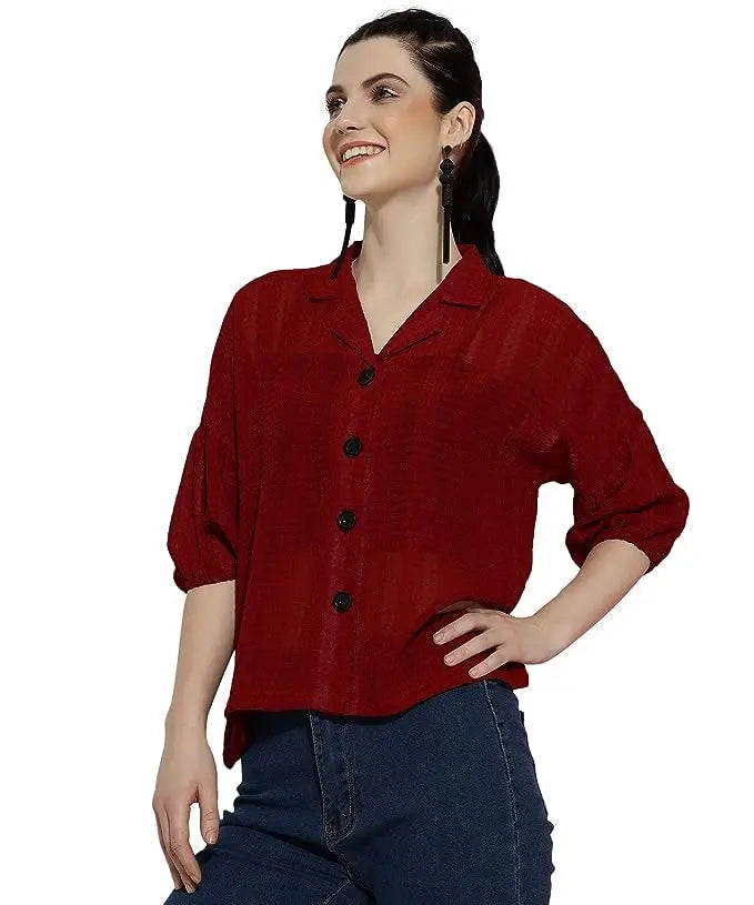 Buy Womens Georgette Solid Loose Sleeve Shirt Top Women’s Fashion Online - KALKIQUEEN India