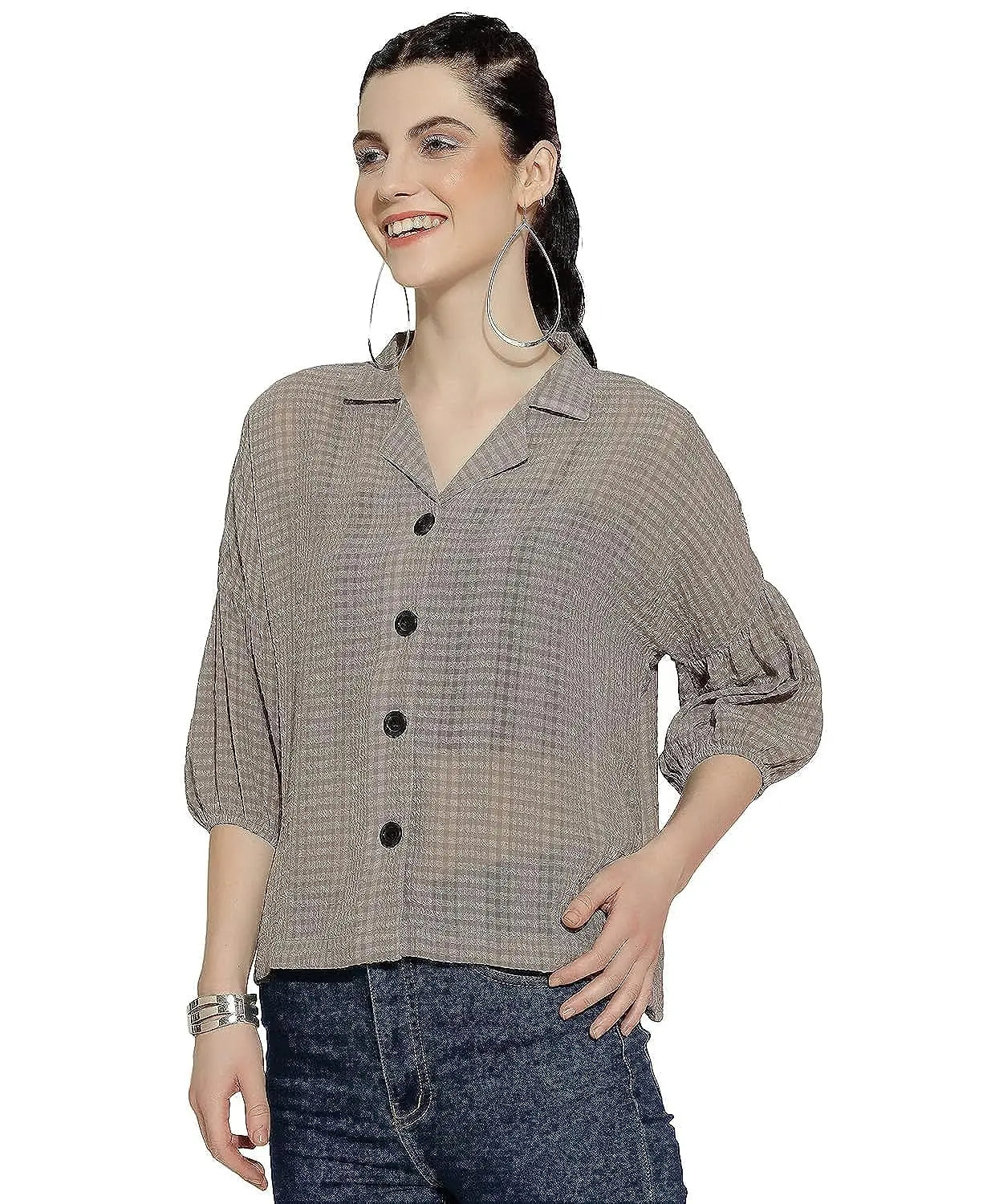 Buy Womens Georgette Solid Loose Sleeve Shirt Top Women’s Fashion Online - KALKIQUEEN India