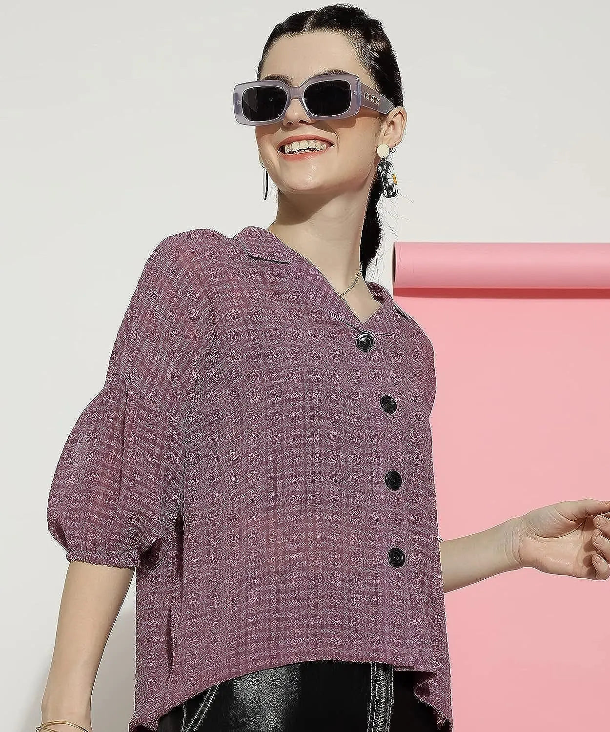 Buy Womens Georgette Solid Loose Sleeve Shirt Top Women’s Fashion Online - KALKIQUEEN India