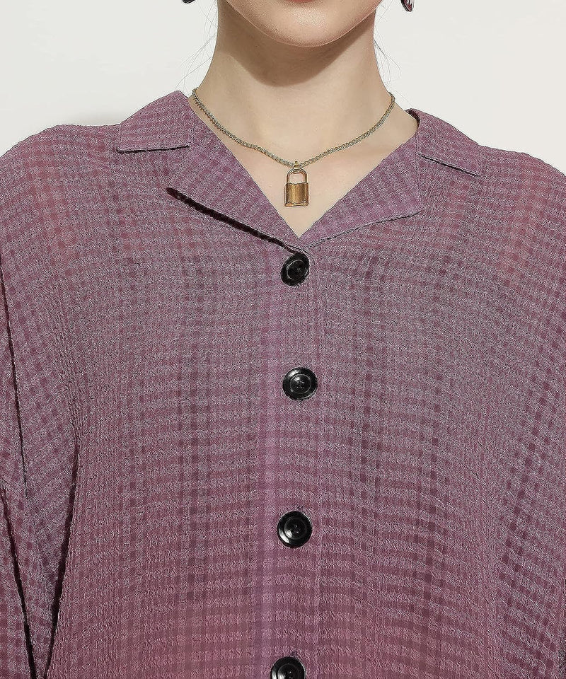 Womens Georgette Solid Loose Sleeve Shirt Top