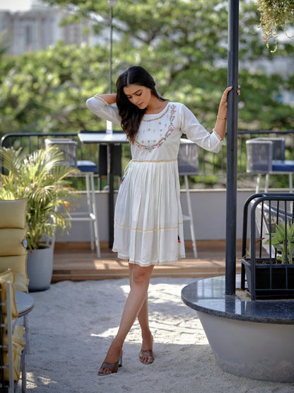 Buy Cotton Fit And Flare Embroidery White Dress Women’s Fashion Online - We Shine India