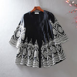 Vintage Ethnic Heavy Embroidery Ruffle Cotton Tunic For Women