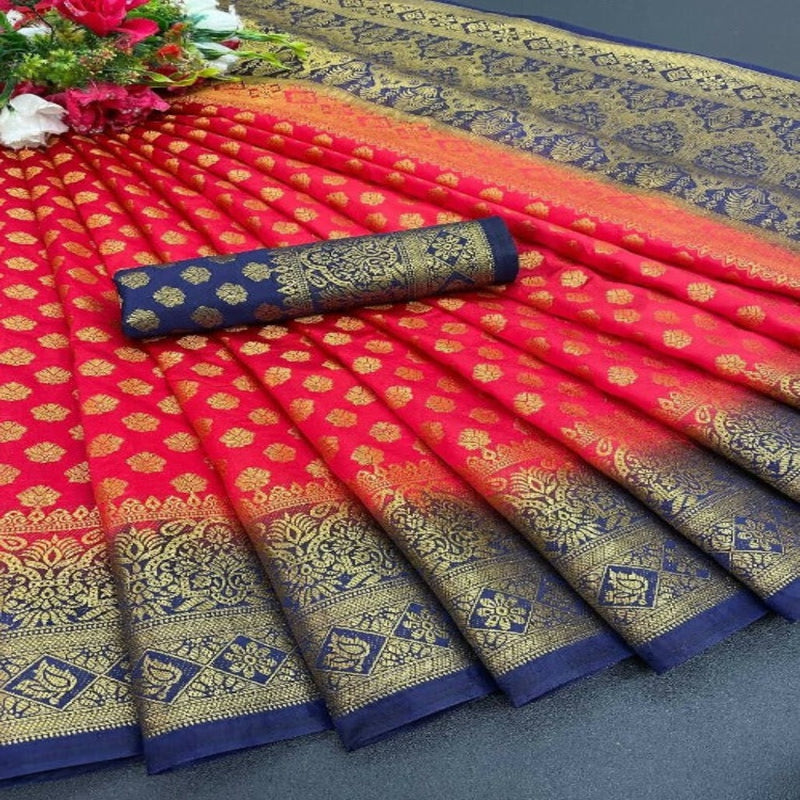 Women Fancy Kanjivaram Jacquard Saree Silk With Blouse Piece